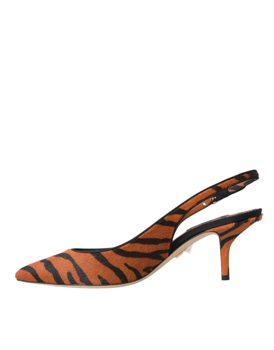 Dolce & Gabbana Zwarte Oranje Zebra Lederen Slingbacks Schoenen - Image 5