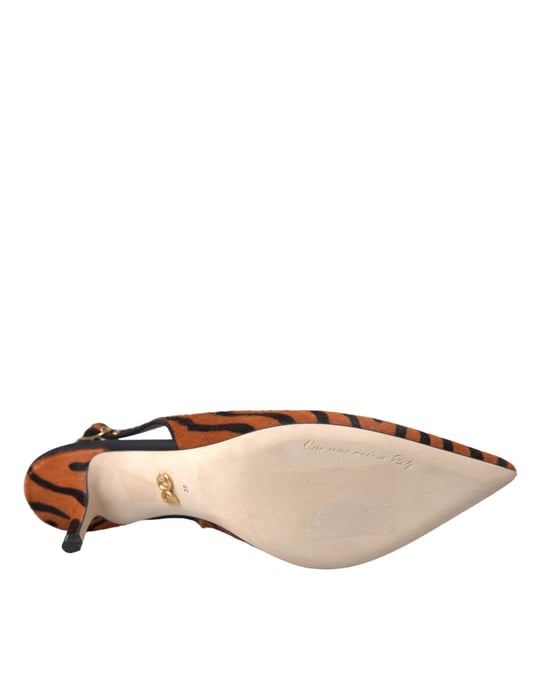 Dolce & Gabbana Zwarte Oranje Zebra Lederen Slingbacks Schoenen - Image 6