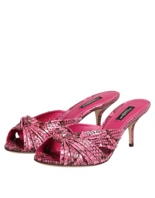 Dolce & Gabbana Roze Leren Hakken Slides Sandalen Schoenen - Image 4