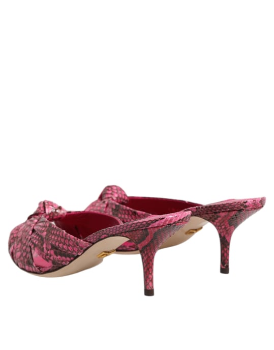 Dolce & Gabbana Roze Leren Hakken Slides Sandalen Schoenen - Image 5