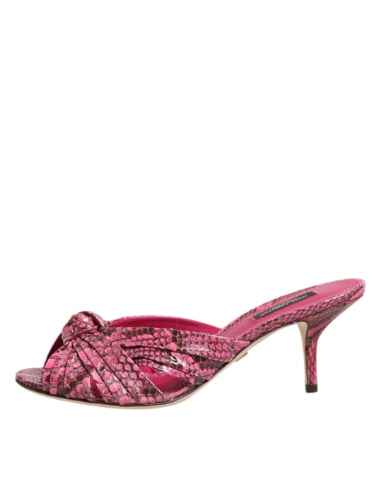 Dolce & Gabbana Roze Leren Hakken Slides Sandalen Schoenen - Image 6