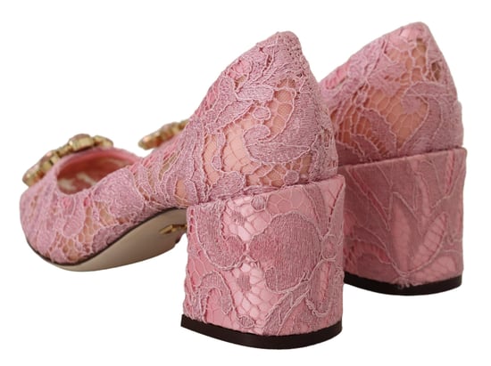 Dolce & Gabbana Roze Taormina Kant Kristal Hakken Pastel Schoenen - Image 3