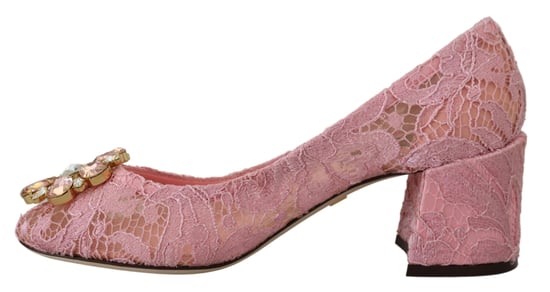 Dolce & Gabbana Roze Taormina Kant Kristal Hakken Pastel Schoenen - Image 4