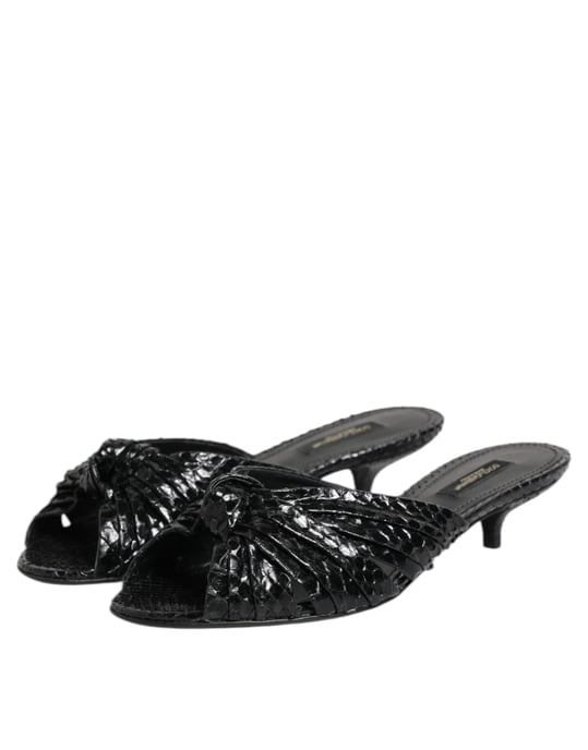 Dolce & Gabbana Zwarte Leren Hakken Slides Sandalen Schoenen - Image 4