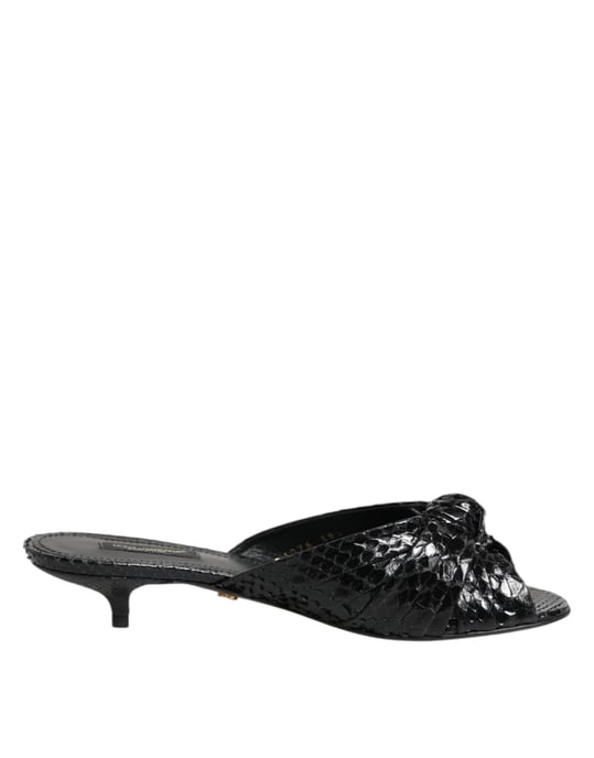Dolce & Gabbana Zwarte Leren Hak Slides Sandalen Schoenen - Image 1