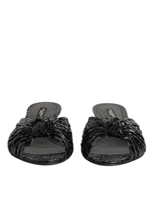 Dolce & Gabbana Zwarte Leren Hak Slides Sandalen Schoenen - Image 2