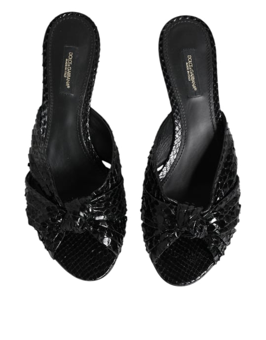 Dolce & Gabbana Zwarte Leren Hak Slides Sandalen Schoenen - Image 3