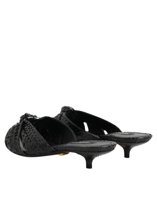 Dolce & Gabbana Zwarte Leren Hak Slides Sandalen Schoenen - Image 5