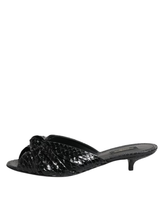 Dolce & Gabbana Zwarte Leren Hak Slides Sandalen Schoenen - Image 6