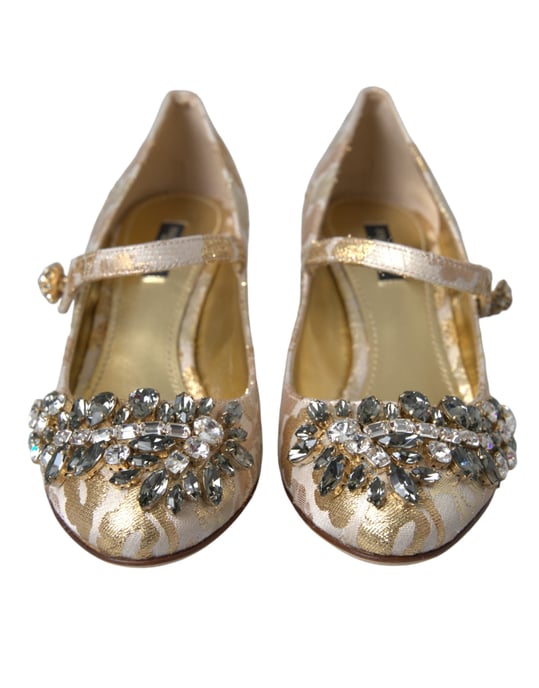 Dolce & Gabbana Gouden Jacquard Kristallen Mary Janes Pumps Schoenen - Image 2