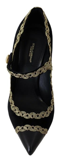Dolce & Gabbana Zwarte Versierde Fluwelen Mary Jane Pump Schoenen - Image 4
