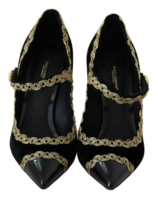 Dolce & Gabbana Zwarte Versierde Fluwelen Mary Jane Pump Schoenen - Image 5