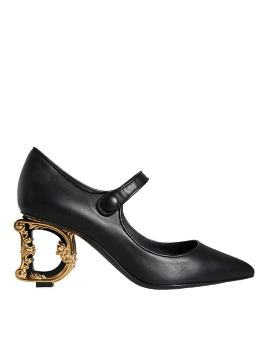 Dolce & Gabbana Zwarte Leren Logo Hakken Mary Janes Pumps Schoenen - Image 1