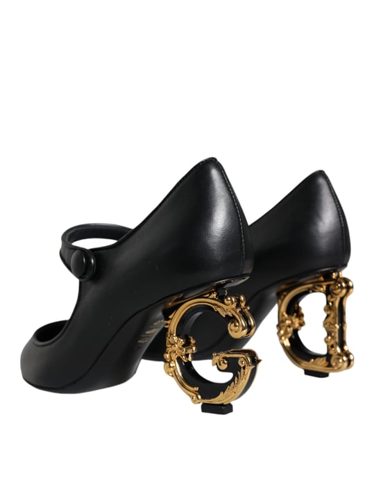 Dolce & Gabbana Zwarte Leren Logo Hakken Mary Janes Pumps Schoenen - Image 4