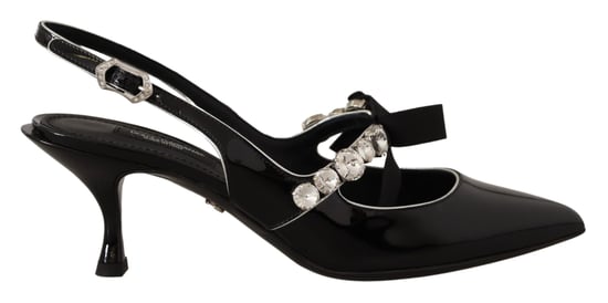 Dolce & Gabbana Zwarte Geëmailleerde Leer Crystal Slingbacks Schoenen - Image 1