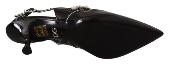 Dolce & Gabbana Zwarte Geëmailleerde Leer Crystal Slingbacks Schoenen - Image 4