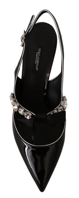Dolce & Gabbana Zwarte Geëmailleerde Leer Crystal Slingbacks Schoenen - Image 5