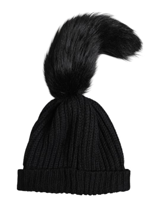 Dolce & Gabbana Zwarte Acrylaat Gebreide Bont Winter Beanie Hoed - Image 4