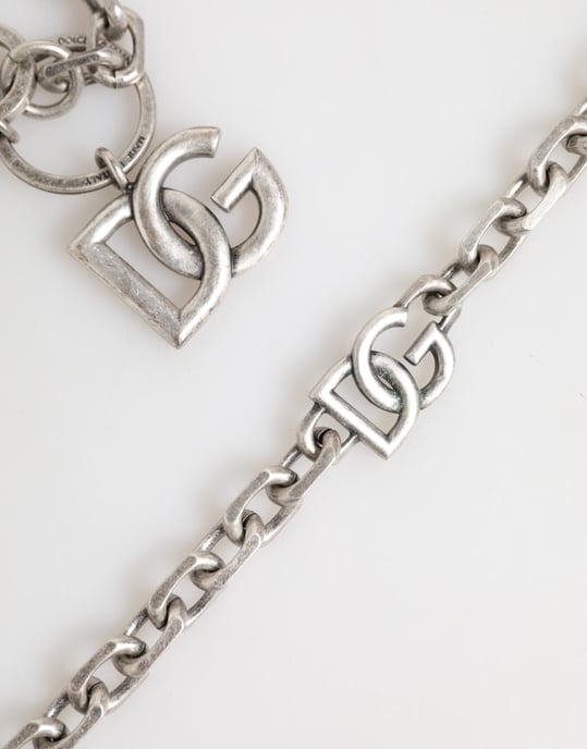 Dolce & Gabbana Zilverkleurige Messing DG Logo Detail Ketting Heren Necklace - Image 3
