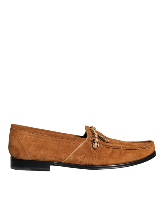 Dolce & Gabbana Bruine Velours Leren Logo Moccassin Instapschoenen - Image 1