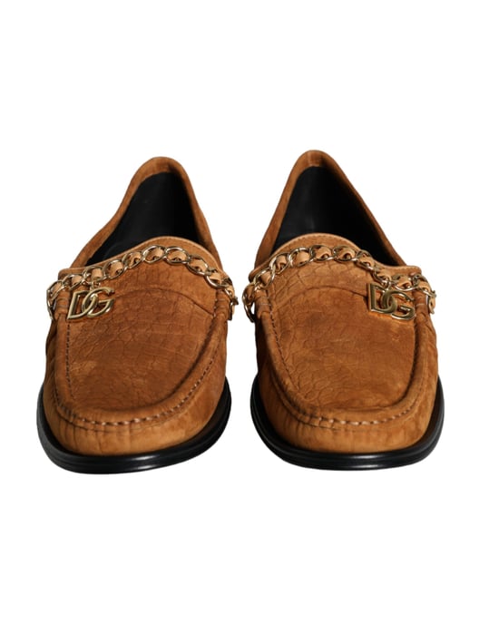 Dolce & Gabbana Bruine Velours Leren Logo Moccassin Instapschoenen - Image 2