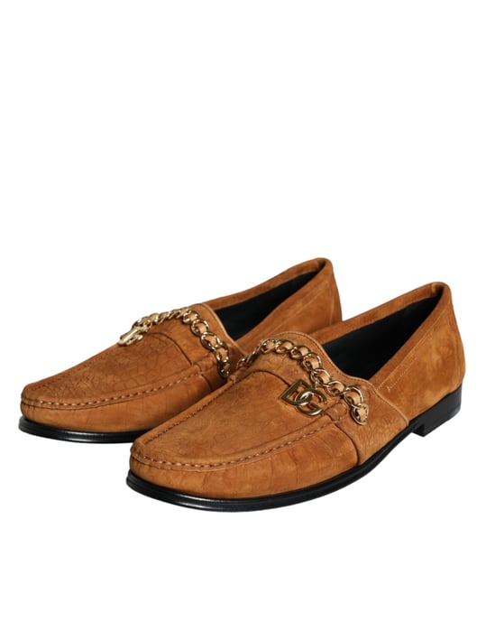 Dolce & Gabbana Bruine Velours Leren Logo Moccassin Instapschoenen - Image 3