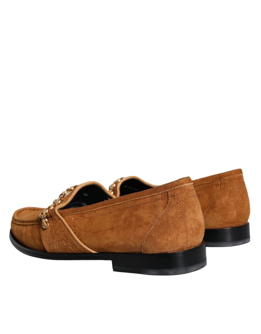Dolce & Gabbana Bruine Velours Leren Logo Moccassin Instapschoenen - Image 4