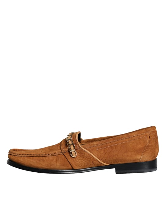 Dolce & Gabbana Bruine Velours Leren Logo Moccassin Instapschoenen - Image 5