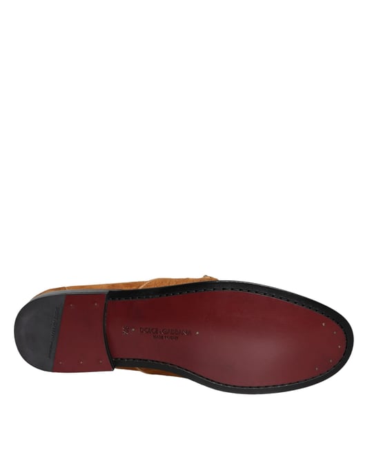 Dolce & Gabbana Bruine Velours Leren Logo Moccassin Instapschoenen - Image 6