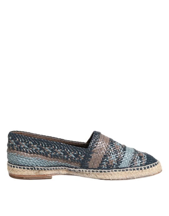 Dolce & Gabbana Blauwe Grijze Geweven Leren Buffel Espadrilleschoenen - Image 1