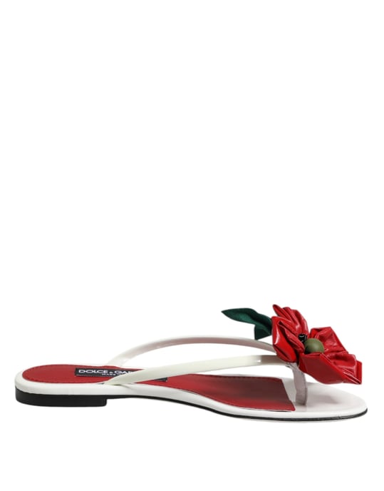 Dolce & Gabbana Rode Witte KEIRA Bloem Leer Sandalen Schoenen - Image 1