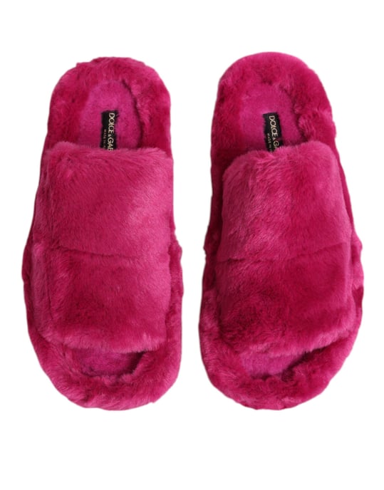 Dolce & Gabbana Roze Acrylaat Nepbont Heren Slippers Sandalen Schoenen - Image 3