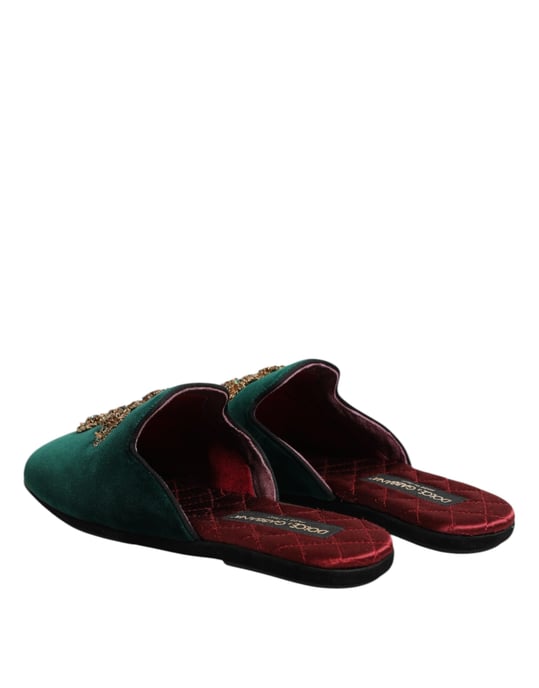 Dolce & Gabbana Groene Fluwelen Kruz Sieraden Slippers Schoenen - Image 5