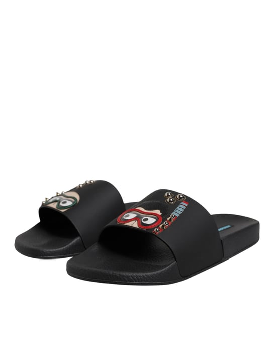 Dolce & Gabbana Zwarte Divers Leren Instapsandalen Strandmode Schoenen - Image 1