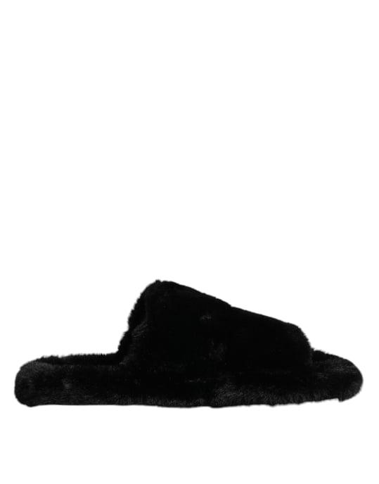 Dolce & Gabbana Zwarte Polyester Fluwelen Slip-On Slipperschoenen - Image 1