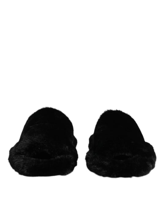 Dolce & Gabbana Zwarte Polyester Fluwelen Slip-On Slipperschoenen - Image 2