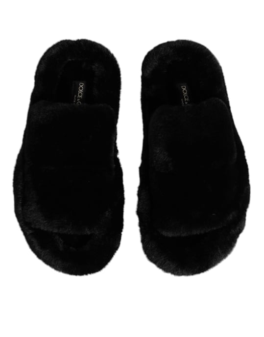 Dolce & Gabbana Zwarte Polyester Fluwelen Slip-On Slipperschoenen - Image 3