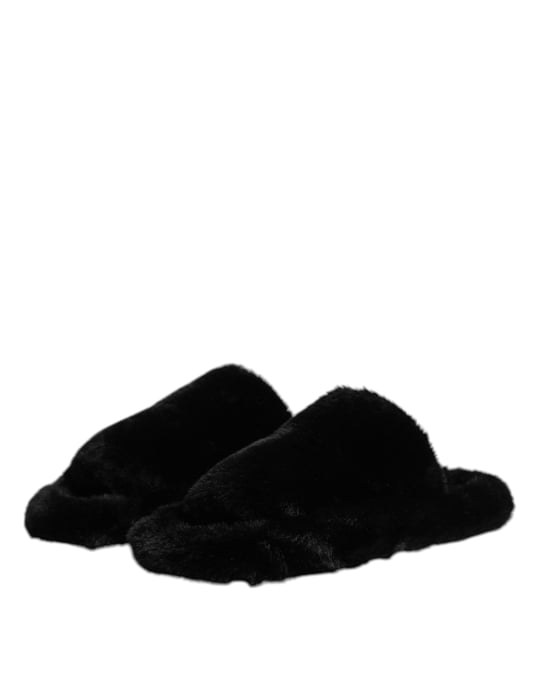 Dolce & Gabbana Zwarte Polyester Fluwelen Slip-On Slipperschoenen - Image 4