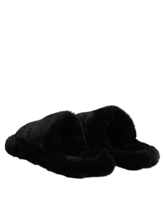 Dolce & Gabbana Zwarte Polyester Fluwelen Slip-On Slipperschoenen - Image 5