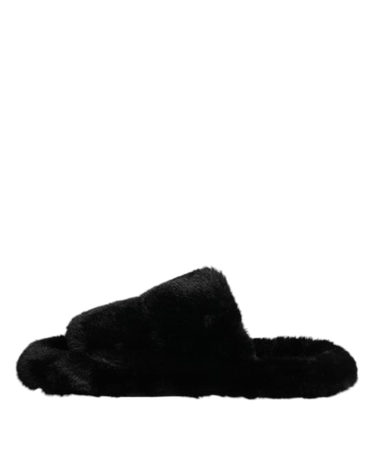 Dolce & Gabbana Zwarte Polyester Fluwelen Slip-On Slipperschoenen - Image 6