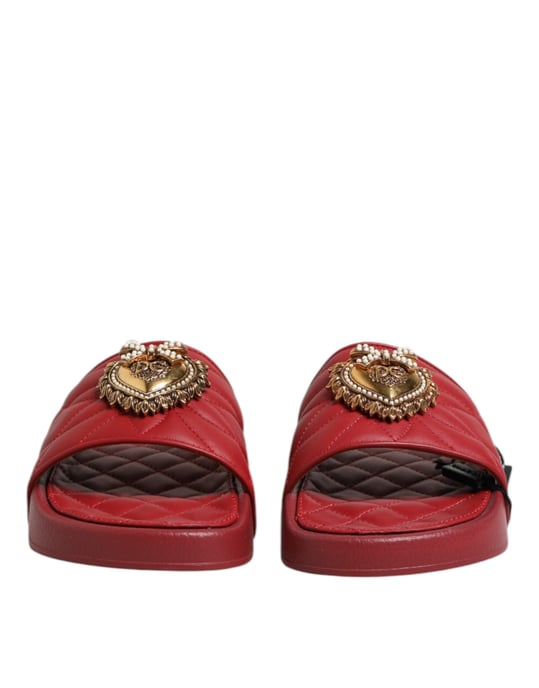 Dolce & Gabbana Rode Devotie Matelassé Leren Slides Schoenen - Image 2