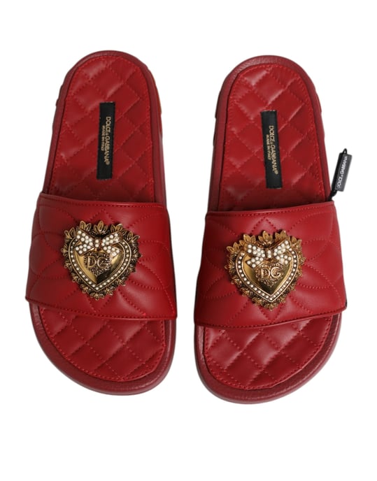 Dolce & Gabbana Rode Devotie Matelassé Leren Slides Schoenen - Image 3
