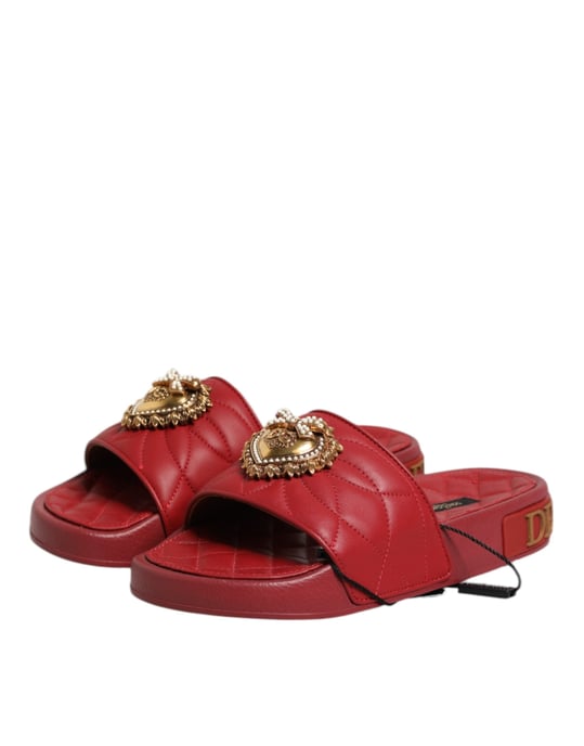 Dolce & Gabbana Rode Devotie Matelassé Leren Slides Schoenen - Image 4