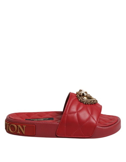 Dolce & Gabbana Rode Devotie Matelassé Leren Slides Schoenen - Image 5