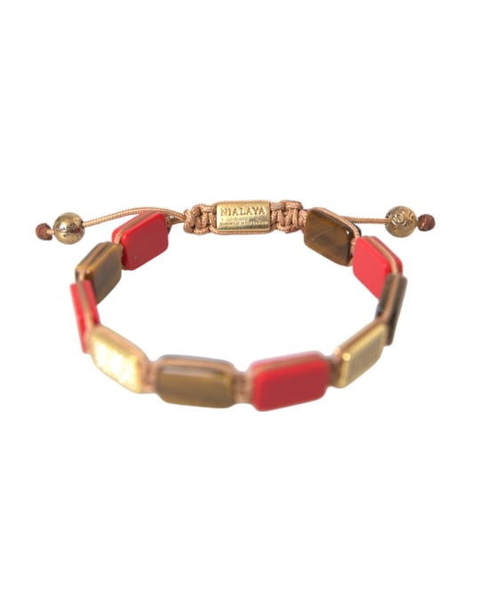 Nialaya CZ Tijgeroog Rode Koraal 925 Zilver Heren Armband - Image 3