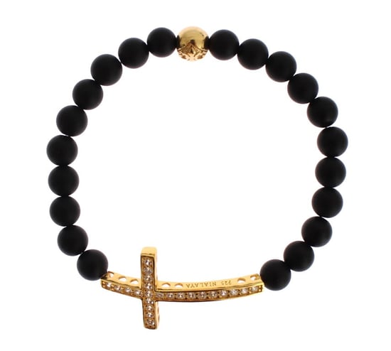 Nialaya Matte Onyx Steen Gouden CZ Kruis 925 Zilveren Armband - Image 1
