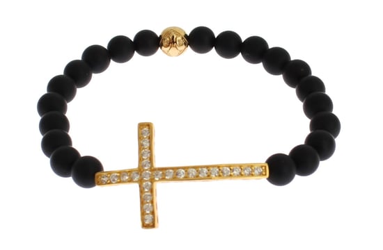 Nialaya Matte Onyx Steen Gouden CZ Kruis 925 Zilveren Armband - Image 2