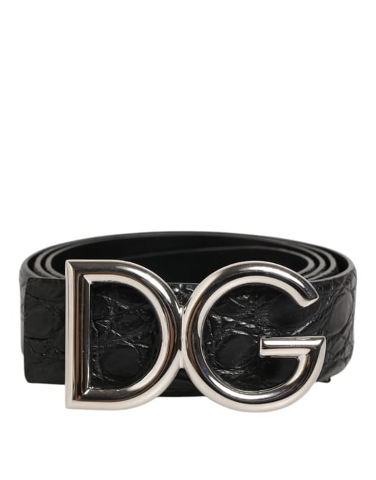 Dolce & Gabbana Zwarte Exotische Leren DG Logo Gesp Riem - Image 2
