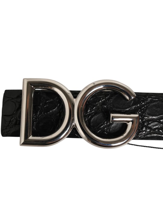 Dolce & Gabbana Zwarte Exotische Leren DG Logo Gesp Riem - Image 6