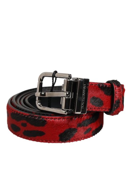 Dolce & Gabbana Rode Zwarte Ponyleren Herenriem met Metalen Gesp - Image 2